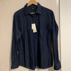 Uniqlo dark blue denim long sleeve shirt M